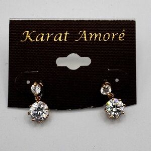 Karat Amoré Crystal Drop Earrings | Gold Tone | New on Card